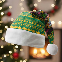 Jamaica Christmas Santa Hat with Rasta Santa Snowman Gingerbread Drummer Palm Trees and Green Yellow Knit Pattern Design - Wonder Print Shop