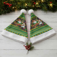 Jamaica Christmas Santa Hat with Rasta Santa Snowman Gingerbread Drummer Palm Trees and Green Yellow Knit Pattern Design - Wonder Print Shop