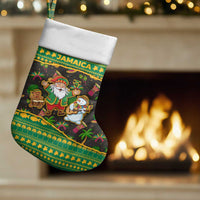 Jamaica Christmas Stocking with Rasta Santa Snowman Gingerbread Drummer Palm Trees and Green Yellow Knit Pattern Design - Wonder Print Shop