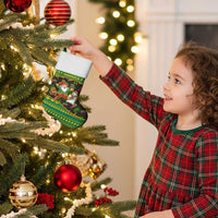 Jamaica Christmas Stocking with Rasta Santa Snowman Gingerbread Drummer Palm Trees and Green Yellow Knit Pattern Design - Wonder Print Shop