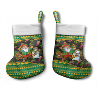 Jamaica Christmas Stocking with Rasta Santa Snowman Gingerbread Drummer Palm Trees and Green Yellow Knit Pattern Design - Wonder Print Shop