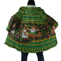 Jamaica Christmas Cloak with Rasta Santa Snowman Gingerbread Drummer Palm Trees and Green Yellow Knit Pattern Design - Wonder Print Shop