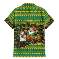 Jamaica Christmas Family Matching Mermaid Dress and Hawaiian Shirt with Rasta Santa Snowman Gingerbread Drummer Palm Trees and Green Yellow Knit Pattern Design - Wonder Print Shop