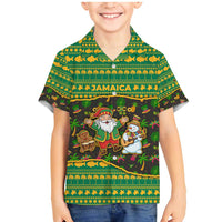 Jamaica Christmas Family Matching Mermaid Dress and Hawaiian Shirt with Rasta Santa Snowman Gingerbread Drummer Palm Trees and Green Yellow Knit Pattern Design - Wonder Print Shop