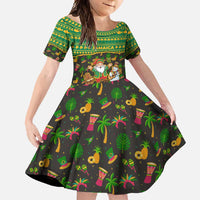 Jamaica Christmas Family Matching Off Shoulder Maxi Dress and Hawaiian Shirt with Rasta Santa Snowman Gingerbread Drummer Palm Trees and Green Yellow Knit Pattern Design - Wonder Print Shop