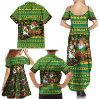Jamaica Christmas Family Matching Summer Maxi Dress and Hawaiian Shirt with Rasta Santa Snowman Gingerbread Drummer Palm Trees and Green Yellow Knit Pattern Design - Wonder Print Shop