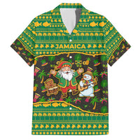 Jamaica Christmas Hawaiian Shirt with Rasta Santa Snowman Gingerbread Drummer Palm Trees and Green Yellow Knit Pattern Design - Wonder Print Shop