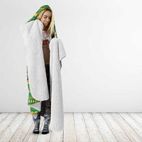 Jamaica Christmas Hooded Blanket with Rasta Santa Snowman Gingerbread Drummer Palm Trees and Green Yellow Knit Pattern Design - Wonder Print Shop