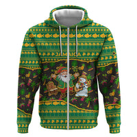 Jamaica Christmas Hoodie with Rasta Santa Snowman Gingerbread Drummer Palm Trees and Green Yellow Knit Pattern Design - Wonder Print Shop