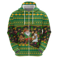 Jamaica Christmas Hoodie with Rasta Santa Snowman Gingerbread Drummer Palm Trees and Green Yellow Knit Pattern Design - Wonder Print Shop