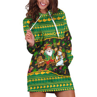 Jamaica Christmas Hoodie Dress with Rasta Santa Snowman Gingerbread Drummer Palm Trees and Green Yellow Knit Pattern Design - Wonder Print Shop