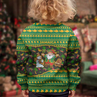 Jamaica Christmas Kid Ugly Christmas Sweater with Rasta Santa Snowman Gingerbread Drummer Palm Trees and Green Yellow Knit Pattern Design - Wonder Print Shop