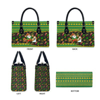 Jamaica Christmas Leather Bag with Rasta Santa Snowman Gingerbread Drummer Palm Trees and Green Yellow Knit Pattern Design - Wonder Print Shop