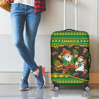 Jamaica Christmas Luggage Cover with Rasta Santa Snowman Gingerbread Drummer Palm Trees and Green Yellow Knit Pattern Design - Wonder Print Shop