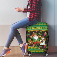 Jamaica Christmas Luggage Cover with Rasta Santa Snowman Gingerbread Drummer Palm Trees and Green Yellow Knit Pattern Design - Wonder Print Shop