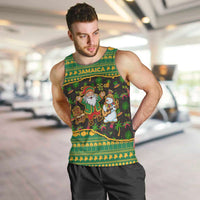 Jamaica Christmas Men Tank Top with Rasta Santa Snowman Gingerbread Drummer Palm Trees and Green Yellow Knit Pattern Design - Wonder Print Shop