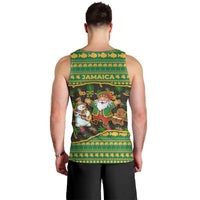 Jamaica Christmas Men Tank Top with Rasta Santa Snowman Gingerbread Drummer Palm Trees and Green Yellow Knit Pattern Design - Wonder Print Shop