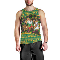 Jamaica Christmas Men Tank Top with Rasta Santa Snowman Gingerbread Drummer Palm Trees and Green Yellow Knit Pattern Design - Wonder Print Shop