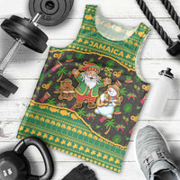Jamaica Christmas Men Tank Top with Rasta Santa Snowman Gingerbread Drummer Palm Trees and Green Yellow Knit Pattern Design - Wonder Print Shop