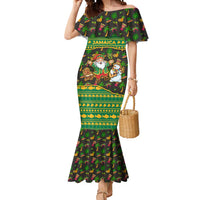 Jamaica Christmas Mermaid Dress with Rasta Santa Snowman Gingerbread Drummer Palm Trees and Green Yellow Knit Pattern Design - Wonder Print Shop