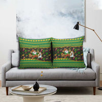 Jamaica Christmas Pillow Cover with Rasta Santa Snowman Gingerbread Drummer Palm Trees and Green Yellow Knit Pattern Design - Wonder Print Shop