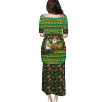 Jamaica Christmas Puletasi with Rasta Santa Snowman Gingerbread Drummer Palm Trees and Green Yellow Knit Pattern Design - Wonder Print Shop