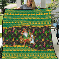 Jamaica Christmas Quilt with Rasta Santa Snowman Gingerbread Drummer Palm Trees and Green Yellow Knit Pattern Design - Wonder Print Shop