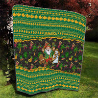 Jamaica Christmas Quilt with Rasta Santa Snowman Gingerbread Drummer Palm Trees and Green Yellow Knit Pattern Design - Wonder Print Shop