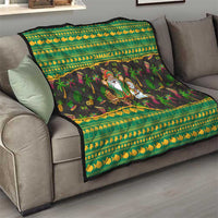 Jamaica Christmas Quilt with Rasta Santa Snowman Gingerbread Drummer Palm Trees and Green Yellow Knit Pattern Design - Wonder Print Shop