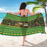 Jamaica Christmas Sarong with Rasta Santa Snowman Gingerbread Drummer Palm Trees and Green Yellow Knit Pattern Design - Wonder Print Shop