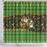 Jamaica Christmas Shower Curtain with Rasta Santa Snowman Gingerbread Drummer Palm Trees and Green Yellow Knit Pattern Design - Wonder Print Shop