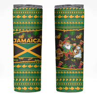 Jamaica Christmas Skinny Tumbler with Rasta Santa Snowman Gingerbread Drummer Palm Trees and Green Yellow Knit Pattern Design - Wonder Print Shop