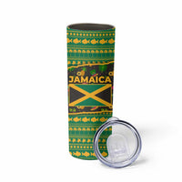 Jamaica Christmas Skinny Tumbler with Rasta Santa Snowman Gingerbread Drummer Palm Trees and Green Yellow Knit Pattern Design - Wonder Print Shop