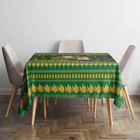 Jamaica Christmas Tablecloth with Rasta Santa Snowman Gingerbread Drummer Palm Trees and Green Yellow Knit Pattern Design - Wonder Print Shop