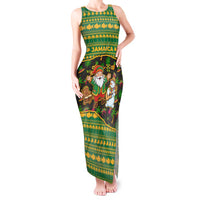 Jamaica Christmas Tank Maxi Dress with Rasta Santa Snowman Gingerbread Drummer Palm Trees and Green Yellow Knit Pattern Design - Wonder Print Shop