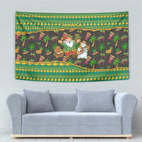 Jamaica Christmas Tapestry with Rasta Santa Snowman Gingerbread Drummer Palm Trees and Green Yellow Knit Pattern Design - Wonder Print Shop