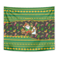 Jamaica Christmas Tapestry with Rasta Santa Snowman Gingerbread Drummer Palm Trees and Green Yellow Knit Pattern Design - Wonder Print Shop