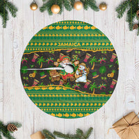 Jamaica Christmas Tree Skirt with Rasta Santa Snowman Gingerbread Drummer Palm Trees and Green Yellow Knit Pattern Design - Wonder Print Shop
