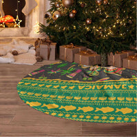 Jamaica Christmas Tree Skirt with Rasta Santa Snowman Gingerbread Drummer Palm Trees and Green Yellow Knit Pattern Design - Wonder Print Shop