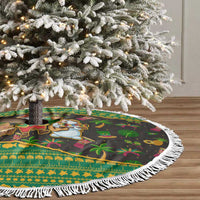 Jamaica Christmas Tree Skirt with Rasta Santa Snowman Gingerbread Drummer Palm Trees and Green Yellow Knit Pattern Design - Wonder Print Shop
