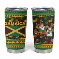 Jamaica Christmas Tumbler Cup with Rasta Santa Snowman Gingerbread Drummer Palm Trees and Green Yellow Knit Pattern Design - Wonder Print Shop