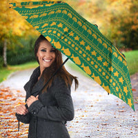 Jamaica Christmas Umbrella with Rasta Santa Snowman Gingerbread Drummer Palm Trees and Green Yellow Knit Pattern Design - Wonder Print Shop