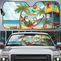 Jamaica Christmas Auto Sun Shade with Rasta Santa Snowman Hammock Angel Palm Trees and Tropical Beach Design - Wonder Print Shop