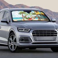 Jamaica Christmas Auto Sun Shade with Rasta Santa Snowman Hammock Angel Palm Trees and Tropical Beach Design - Wonder Print Shop