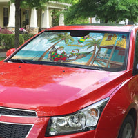 Jamaica Christmas Auto Sun Shade with Rasta Santa Snowman Hammock Angel Palm Trees and Tropical Beach Design - Wonder Print Shop