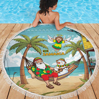 Jamaica Christmas Beach Blanket with Rasta Santa Snowman Hammock Angel Palm Trees and Tropical Beach Design - Wonder Print Shop