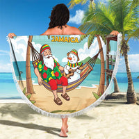 Jamaica Christmas Beach Blanket with Rasta Santa Snowman Hammock Angel Palm Trees and Tropical Beach Design - Wonder Print Shop