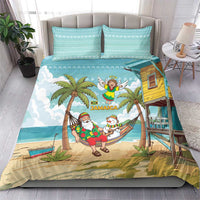 Jamaica Christmas Bedding Set with Rasta Santa Snowman Hammock Angel Palm Trees and Tropical Beach Design - Wonder Print Shop