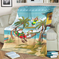 Jamaica Christmas Blanket with Rasta Santa Snowman Hammock Angel Palm Trees and Tropical Beach Design - Wonder Print Shop