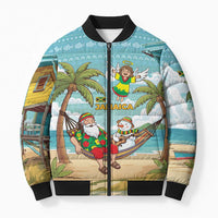 Jamaica Christmas Bomber Puffer Jacket with Rasta Santa Snowman Hammock Angel Palm Trees and Tropical Beach Design - Wonder Print Shop